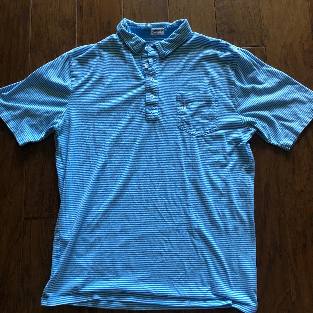 Johnnie O medium blue striped pocket polo